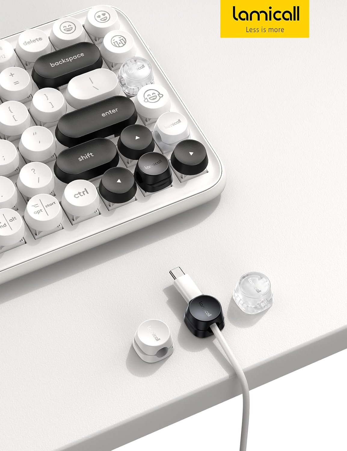 8Pack Cord Organizer, 1s Lock, Spring Cable Management Clips - Lamicall Desk Cord Holder, Adhesive Cute Round Cable Clip (White)