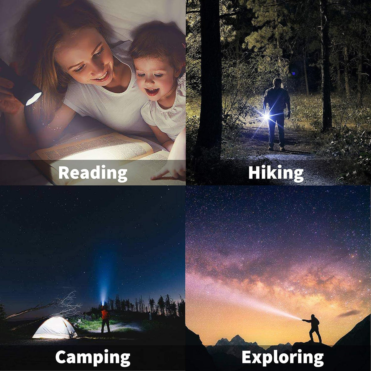LED Emergency Handheld Flashlight, 4 Pack, Adjustable Focus, Water Resistant with 5 Modes, Best Tactical Torch for Hurricane, Camping, Dog Walking