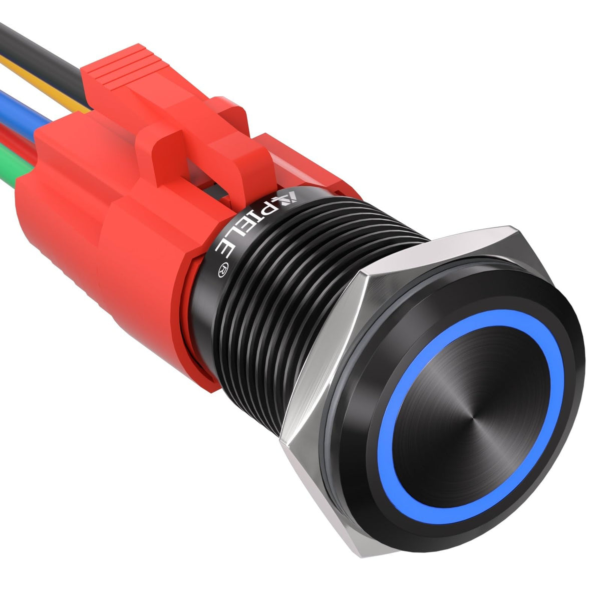 APIELE 16mm Latching Push Button Switch 12V DC On Off Black Shell with LED Angel Eye Head for 0.63" Mounting Hole (Blue/Black Shell)