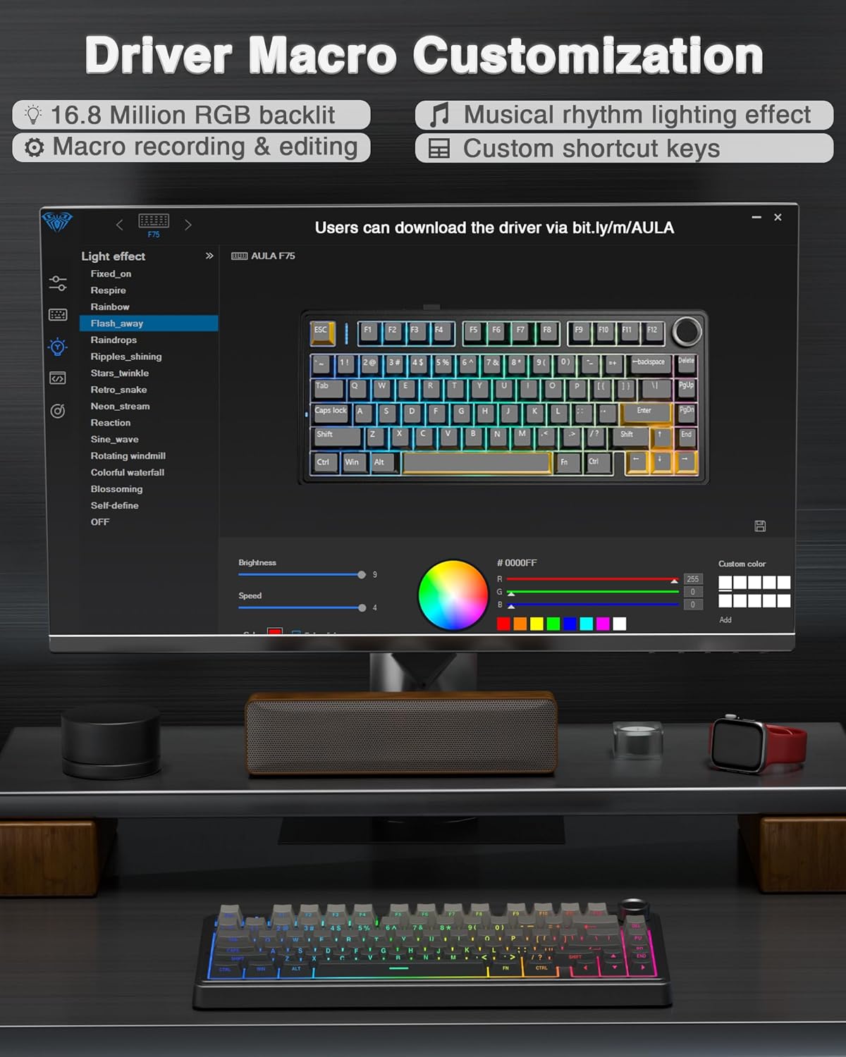 AULA F75 Pro Wireless Mechanical Keyboard, 75% Hot Swappable Custom Keyboard with Knob, RGB Backlit, Pre-lubed Reaper Switches
