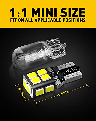 AUXITO 194 LED Bulb 6000K White 168 2825 W5W T10 Wedge 14-SMD Interior Car Bulbs Replacement (10 PCS)