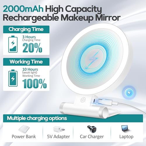 B Beauty Planet Magnifying Mirror with Light 30X, Double-Sided 1X/ 30X Magnifying Makeup Mirror with Tweezer, 2000mAh 3 Colour Modes