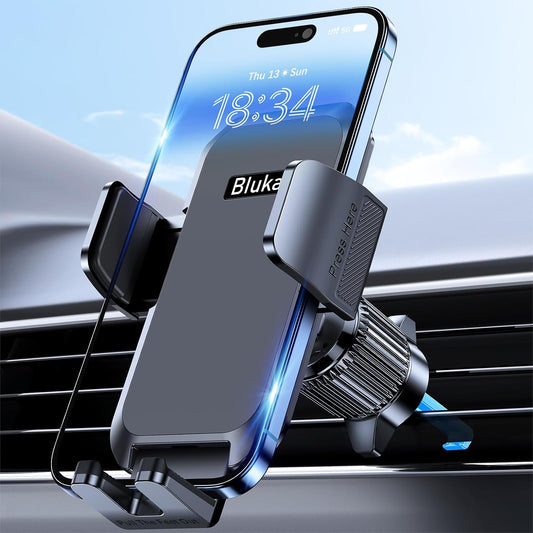 Blukar Car Phone Holder Mount, Super Stable Air Vent Cell Phone Car Mount with Metal Hook Clip, 360° Rotation, One Button Release for iPhone