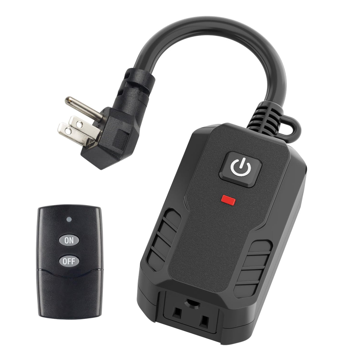 BN-LINK Outdoor Remote Control Outlet Plug Black, Indoor Wireless Outlet Switch Weatherproof Heavy Duty 15A 3-Prong 6-inch Cord 100Ft Range
