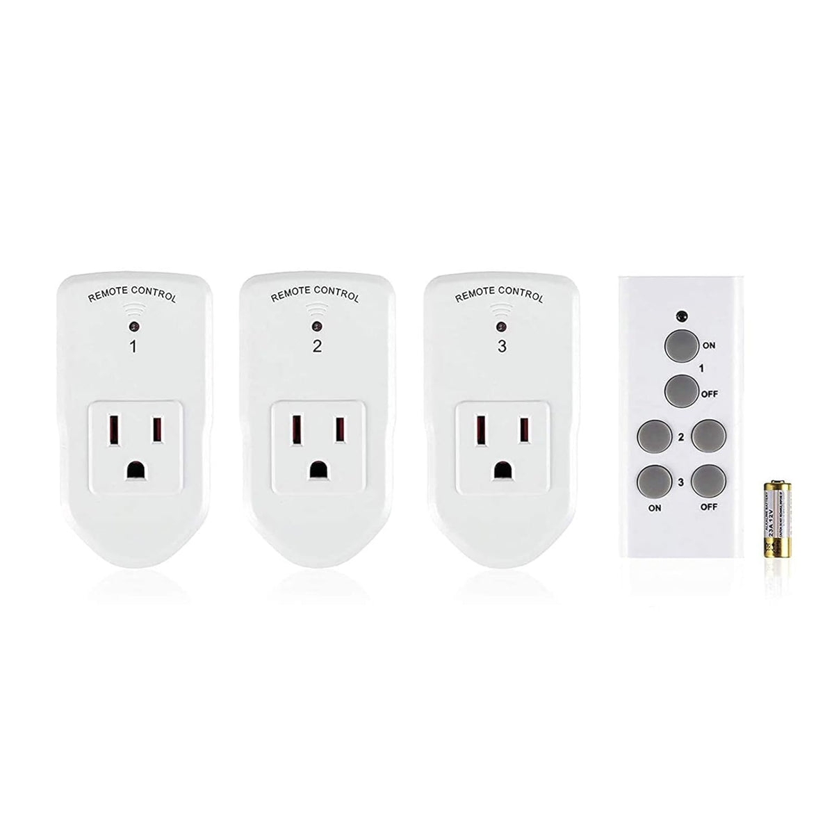 BN-LINK Wireless Remote Control Outlet Electrical Switch for Lights, Fans, Small Appliance, 100ft Long Range White (Learning Code, 3Rx-2Tx) 1200W/10A