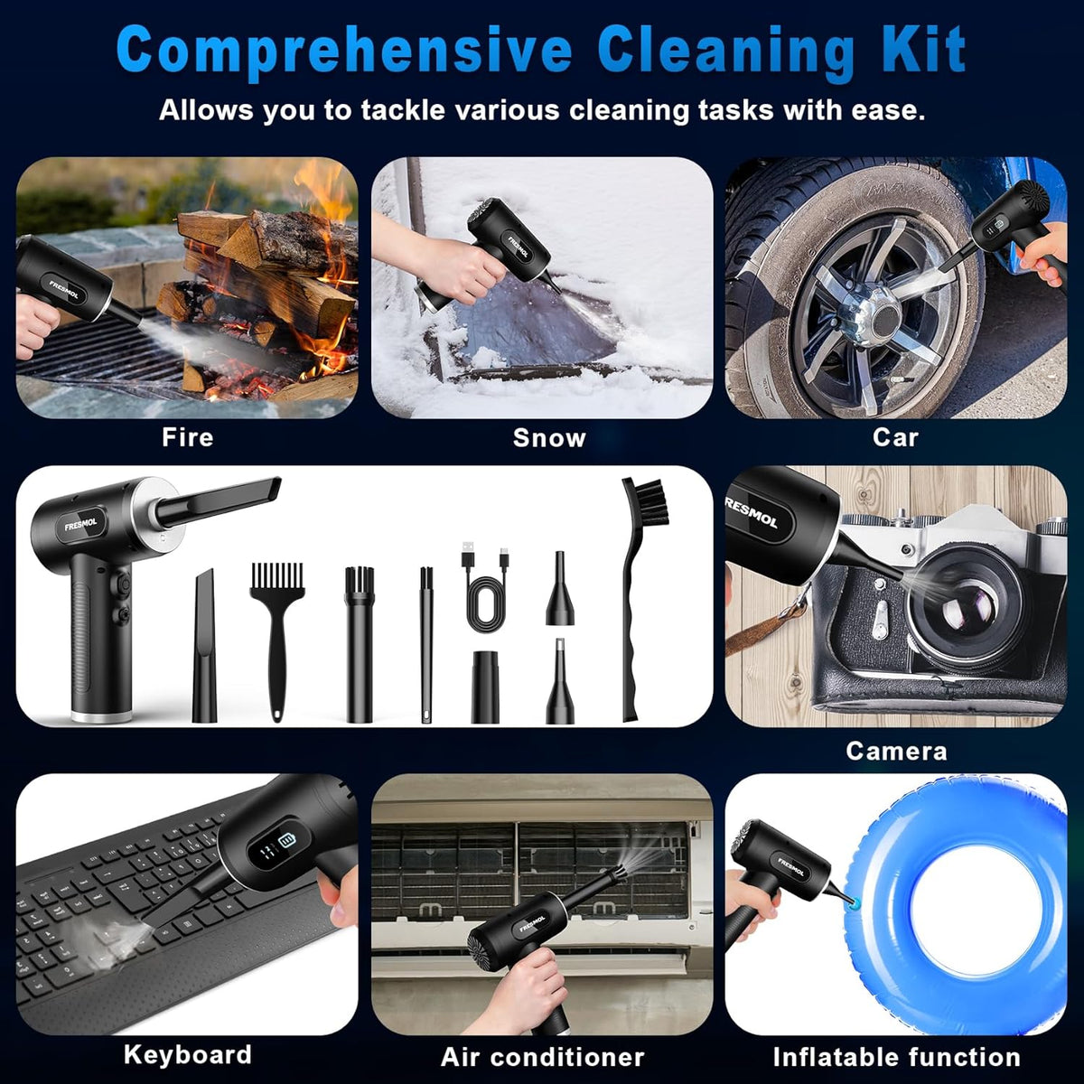 Compressed Air Duster-3 Gear Adjustable 100000RPM Electric Air Duster with LED Light, Rechargeable Cordless Air Blower (Black)