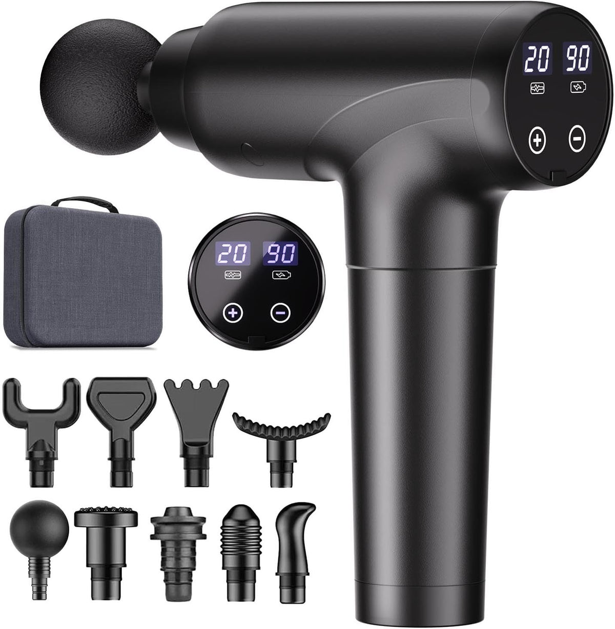cotsoco Massage Gun Deep Tissue, Muscle Massage Gun with 9 Attachment Heads, 20 Speeds & Quiet Brushless Motor (Black)