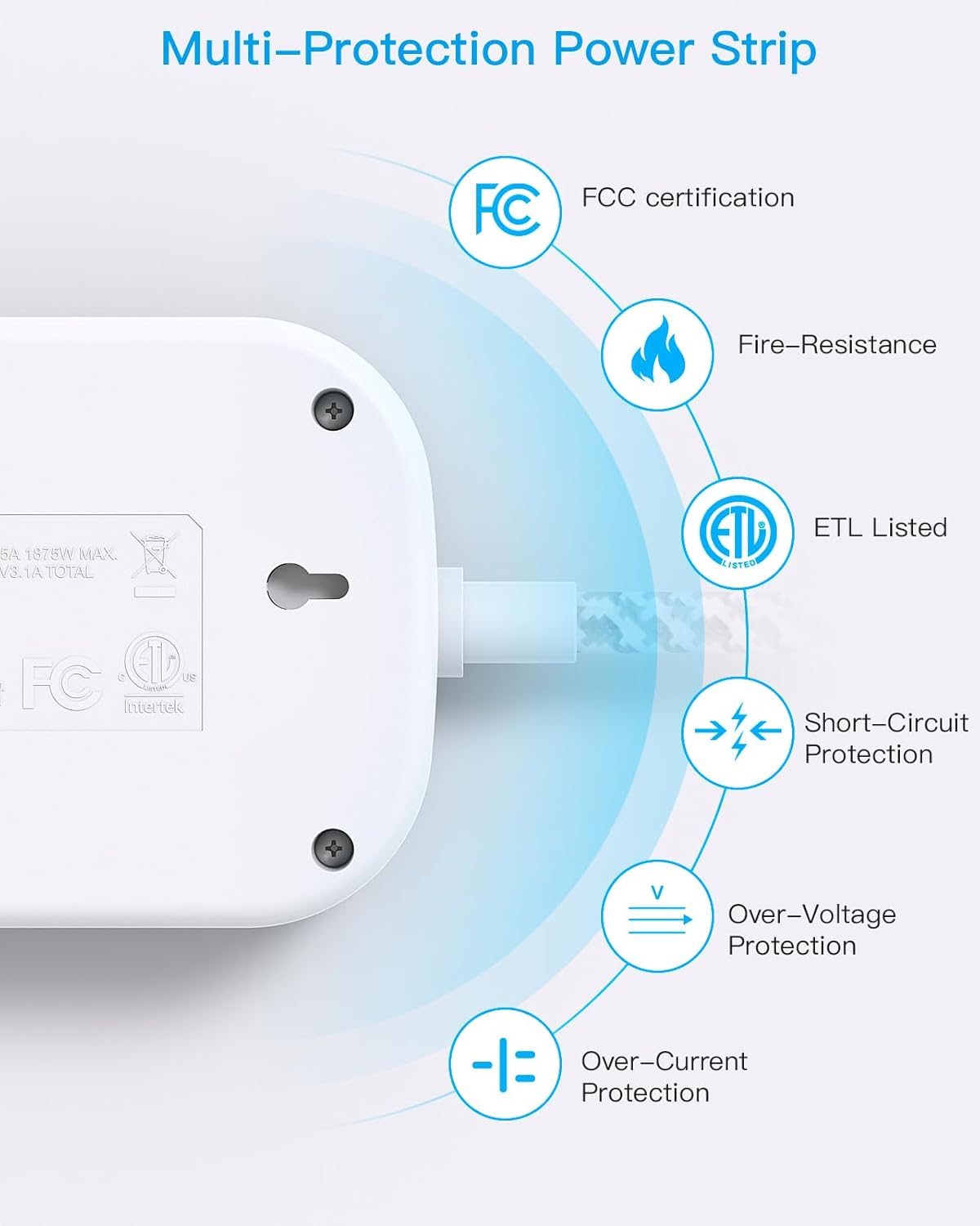 Cruise Essentials, One Beat Travel Power Strip with USB C, Flat Plug Extension Cord with 3 Outlets 4 USB Ports(2 USB C)