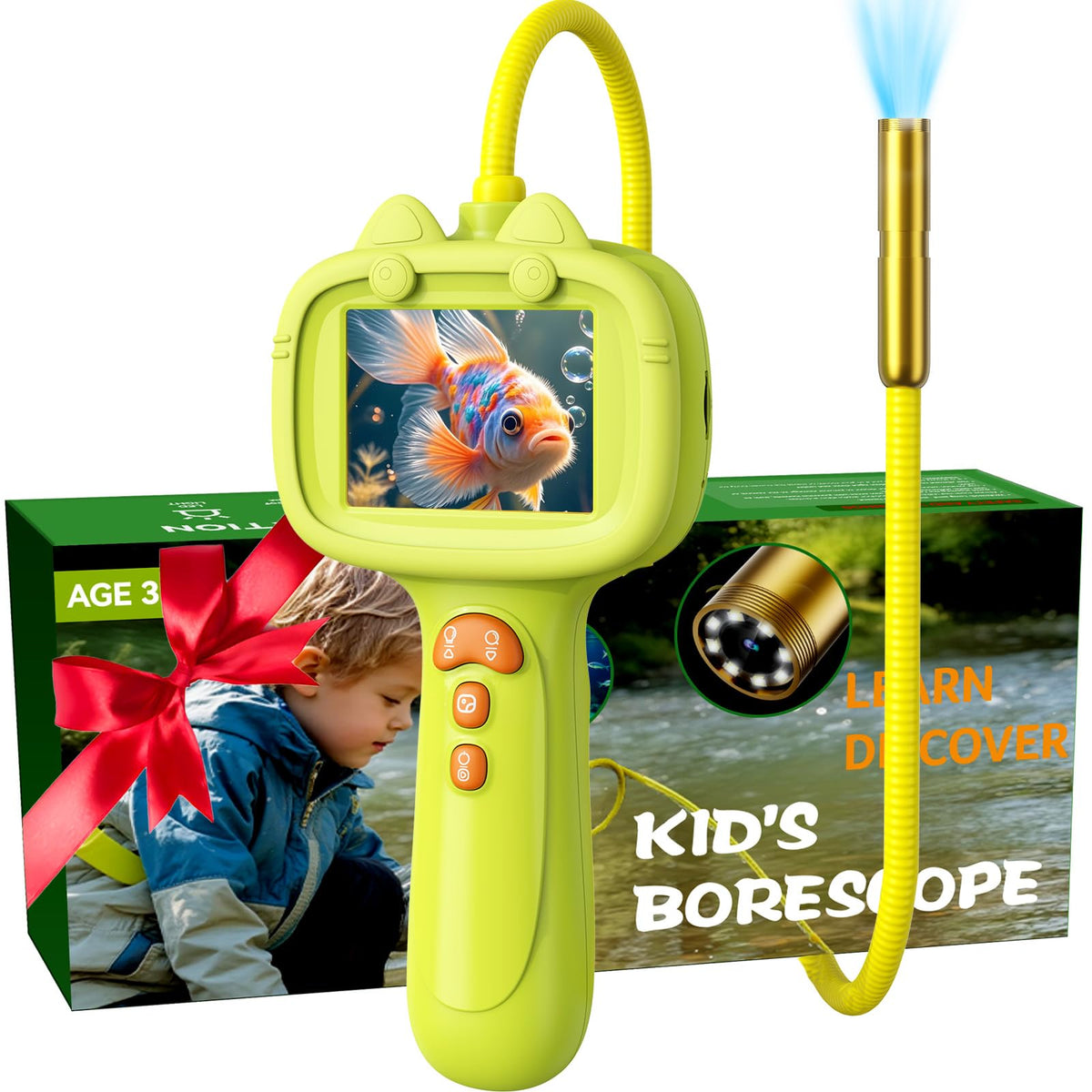 Daxiongmao Borescope Camera with Light for Kids - STEM Science Educational Toy for 3 4 5 6 7 8 Years Old Boys & Girls (Yellow)