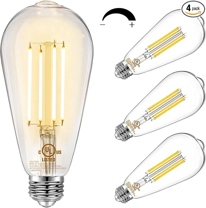 DAYBETTER 4 Pack Vintage LED Edison Bulbs, E26 Led Bulb 60W Equivalent, Dimmable Led Light Bulbs, High Brightness 800 LM Warm White 2700K