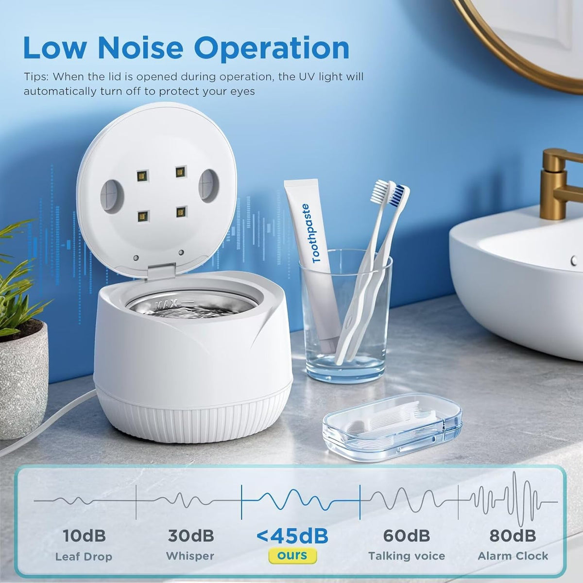 Dental Ultrasonic Retainer Cleaner Machine, 45kHz Dental Cleaning Pod with Digital Timer & 200ML, Deep Cleaning for Dentures, Mouth Guards, Aligners