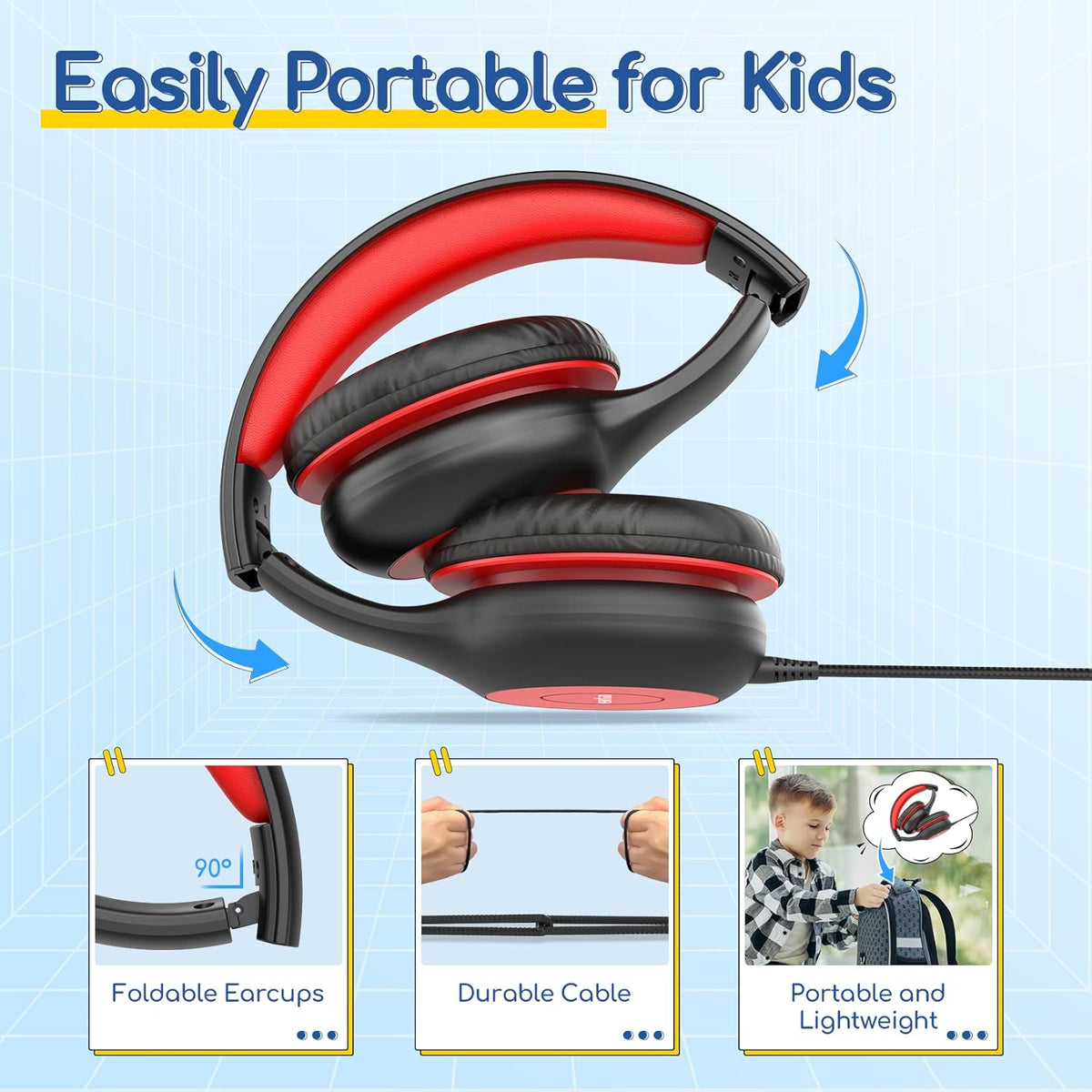 EarFun K1 Kids Headphones Wired with Microphone, 85/94dB Volume Limit Headphones for Kids, Portable Wired Headphone with Shareport
