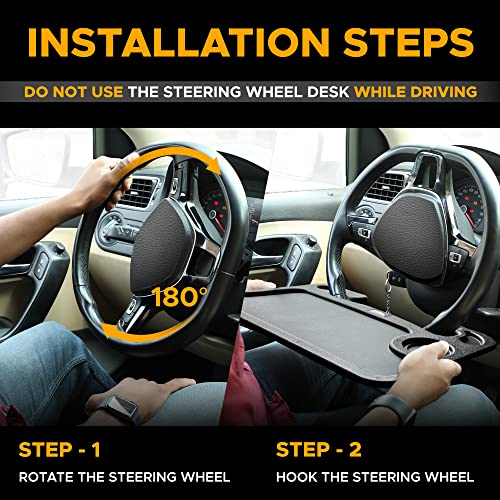 EcoNour 2 in 1 Car Steering Wheel Desk - Tray for Laptop Car Mount with Pen Holder - Desk Console for Car - Food Tray for Eating with Drinks Holder