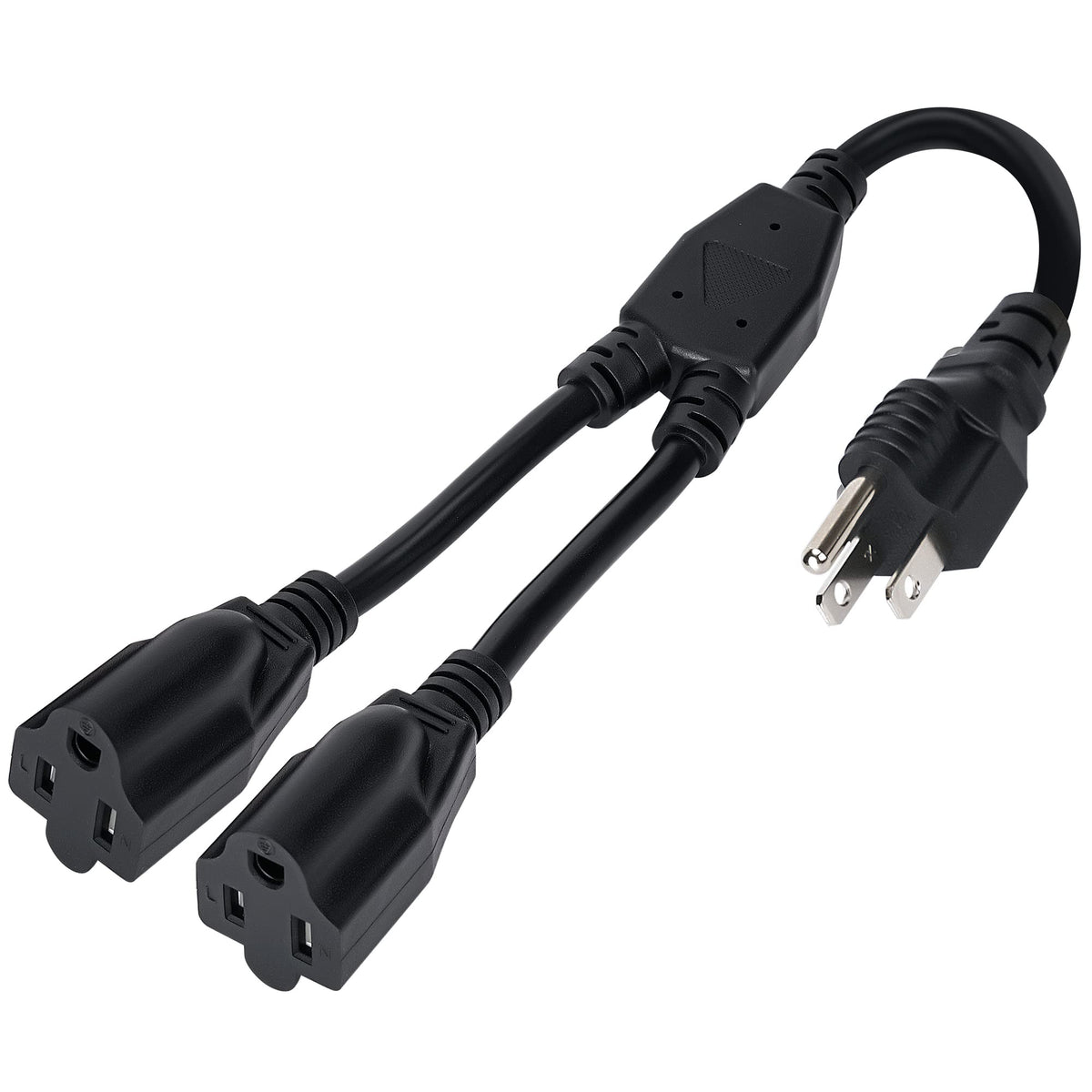 Elecan 3-Prong Y Splitter Power Extension Cord 1 FT, Straight Plug 1 to 2 Way Outlet Space Saver, Heavy Duty Weatherproof SJTW, 16AWG 13A