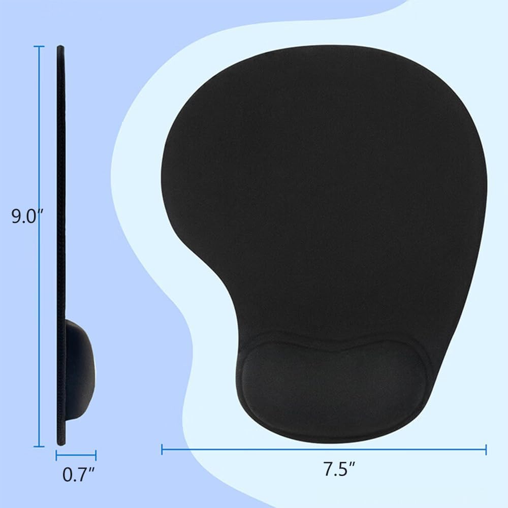 Ergonomic Mouse Pad with Gel Wrist Rest, Non-Slip Mouse Pad for Office & Home (Black)
