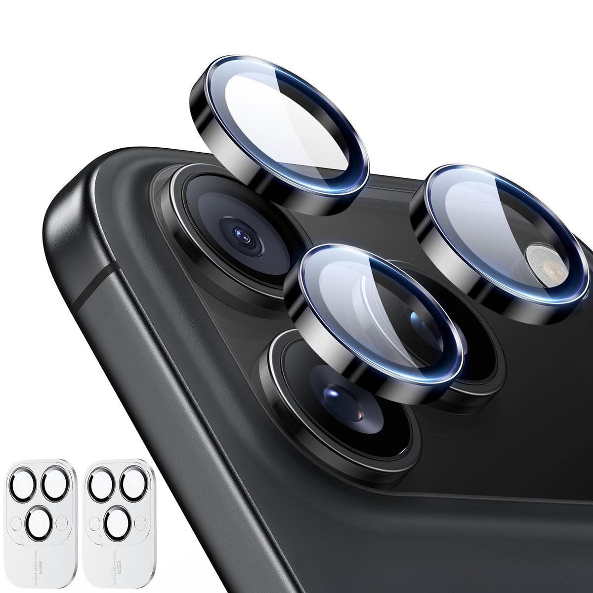 ESR 2 Pack for iPhone 17 Pro Max/ 17 Pro/ 16 Pro Max/ 16 Pro/ 15 Pro Max/ 15 Pro/ 14 Pro Max/ 14 Pro Camera Lens Protector (Black)