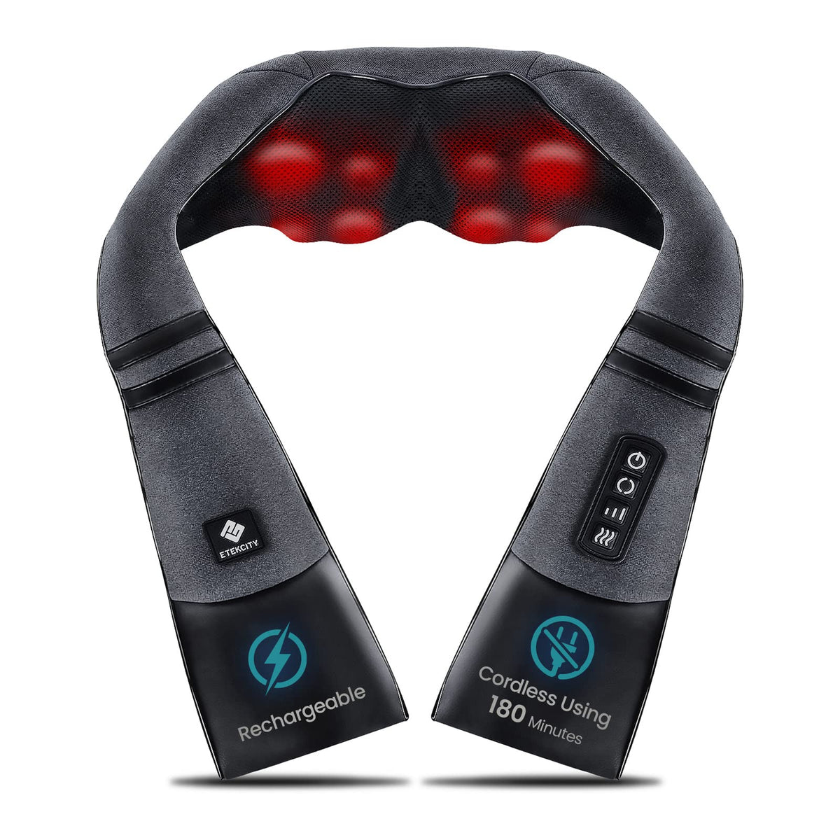 Etekcity Cordless Neck Massager with Heat, Rechargeable Shiatsu Back and Shoulder Massage Tool