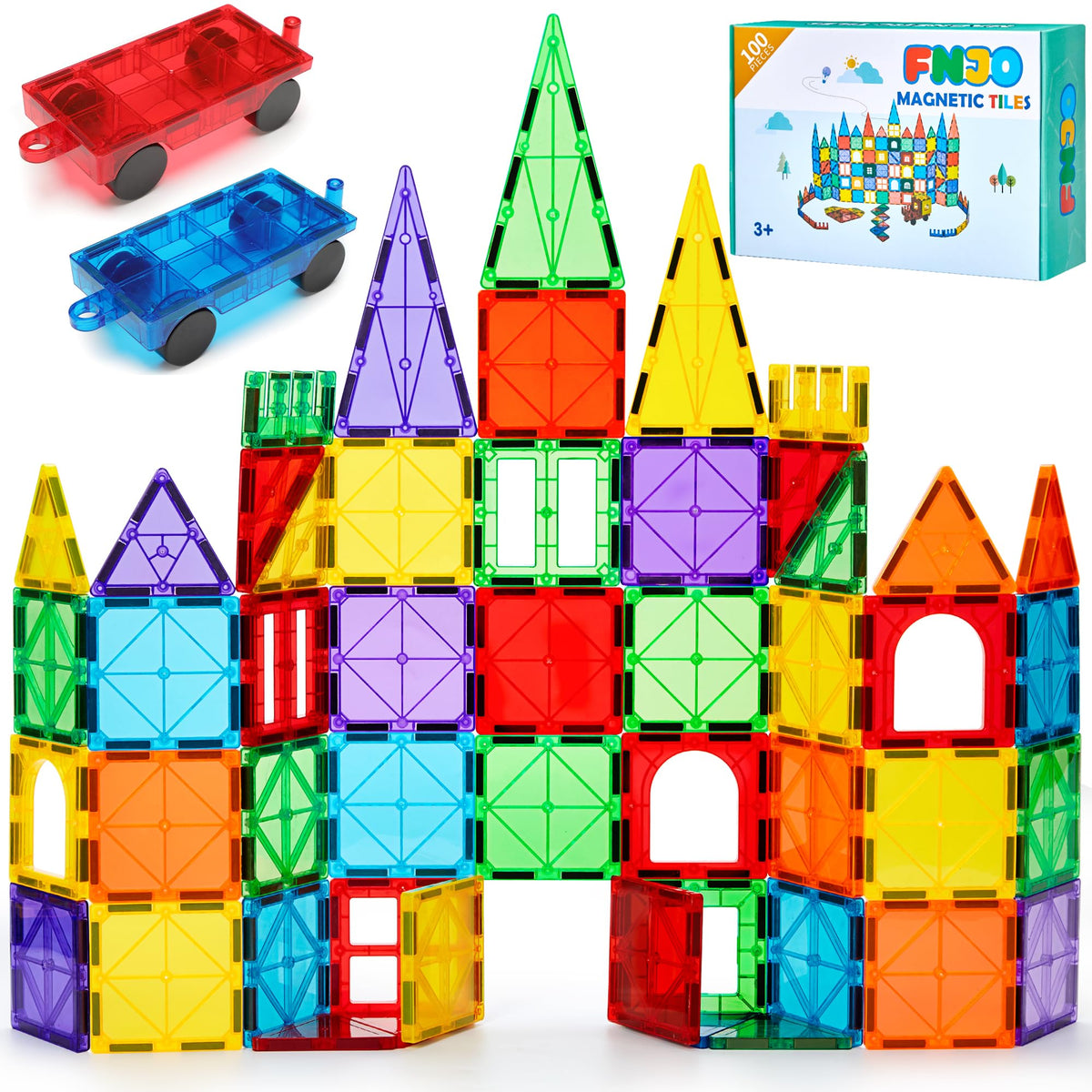 FNJO Magnetic Tiles, 100PCS Building Blocks, STEM Magnets Building Toy Set, Preschool Kindergarten Construction Stacking Toy, School Teacher Supplies