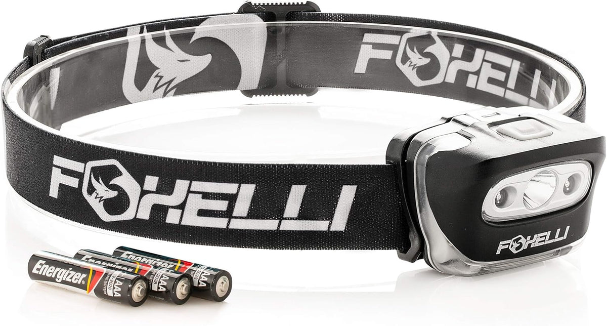 Foxelli LED Headlamp Flashlight for Adults & Kids, Running, Camping, Hiking Head Lamp with White & Red Light, Comfortable Headband