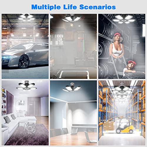 Garage Lights - 2Pack Super Bright 32000LM LED Garage Ceiling Light 6500K LED Shop Light w/ 6 Deformable Panels Screw in E26/E27 Socket Light Bulbs