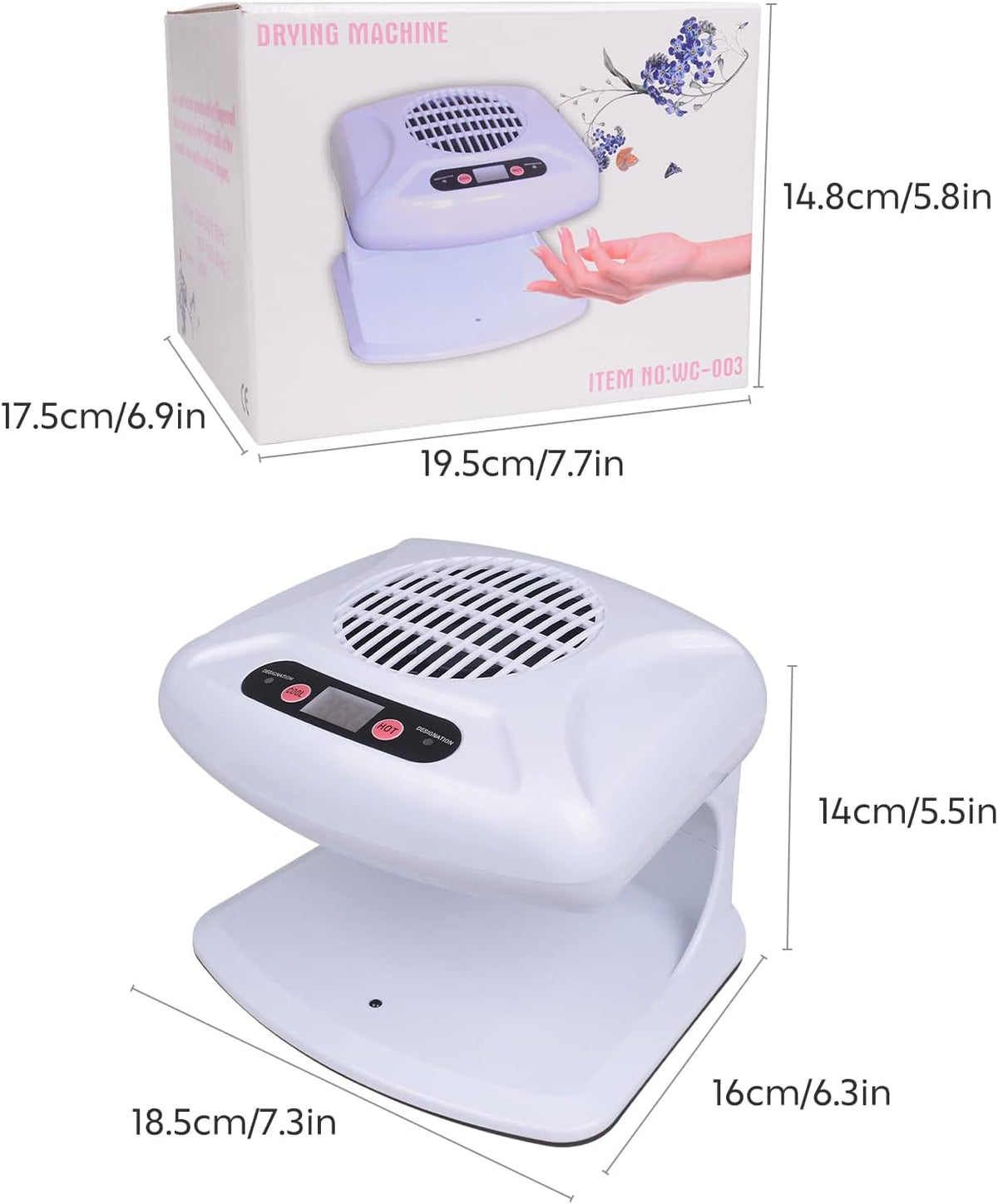 Gegong Air Nail Dryer with Automatic Sensor, 300W Timing Fan Blow for Both Hands and Feet, Warm & Cool Wind Blower Regular Polish (Light Blue)