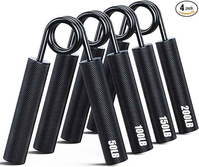 Grip Strength Trainer 4 Pack, 50LB-200LB Metal Hand Grip Strengthener, Non-Slip Heavy-Duty Forearm Exerciser, Hand Gripper for Muscle Building