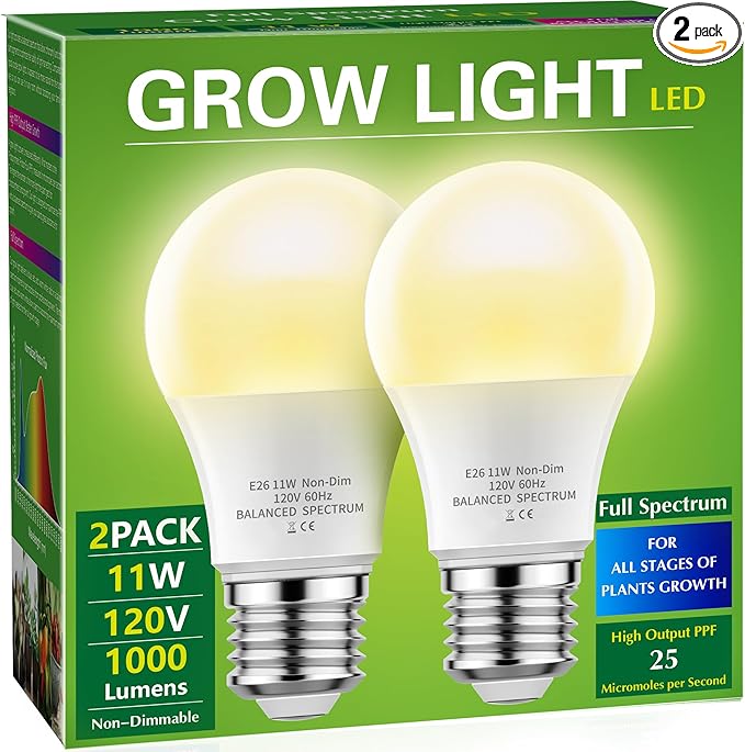 Grow Light Bulbs, Briignite LED Grow Light Bulb A19 Bulb, Full Spectrum Grow Light Bulb, Plant Light Bulbs E26 Base (2Pack)
