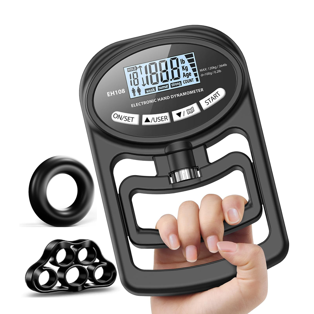 Hand Grip Strength Tester Trainer - Electronic Hand Dynamometer Forearm Grip Strengthener Exerciser Digital Training Gauge 265 Lbs 120 Kgs