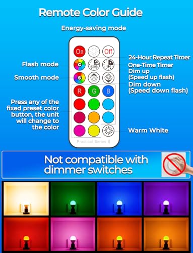 ILC RGB LED Color Changing Light Bulb, 40W Equivalent, 450LM, 2700K Warm White 5W E26 Screw Base RGBW, Flood Light Bulb- 12 Color Choices (4 Pack)