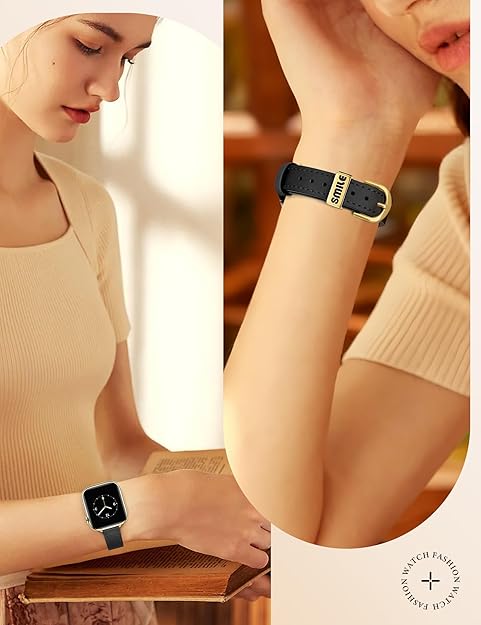 JR.DM Slim Leather Band Compatible with Apple Watch Bands Women 38mm 40mm 41mm 42mm(S11/10) 44mm 45mm 46mm 49mm Genuine Leather Strap with Metal Loop