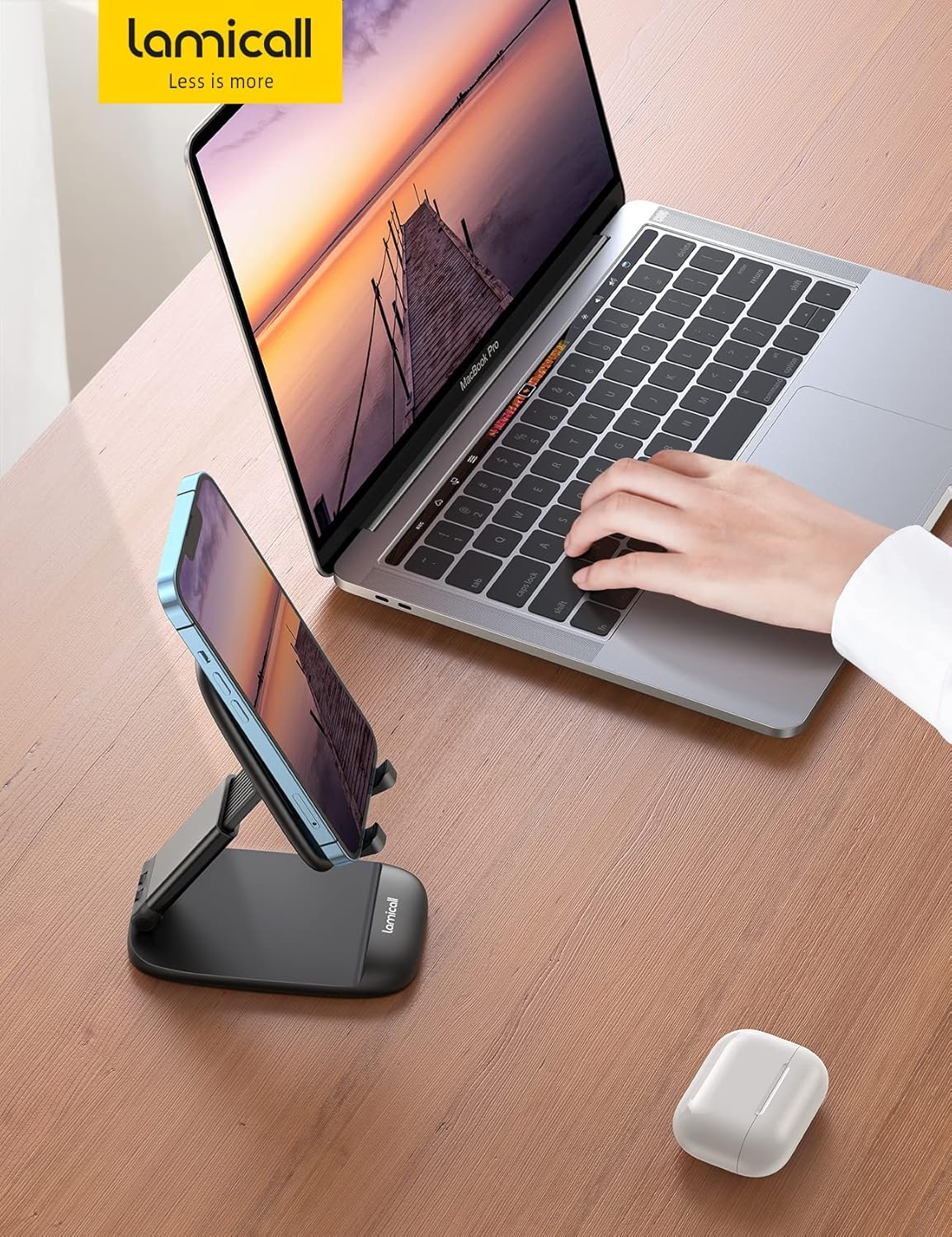 Lamicall Cell Phone Stand for Desk, Height Adjustable, Foldable Mobile Phone Holder, Portable Stand for iPhone 17 16 15 14 13 12 11 Pro Max Plus Air