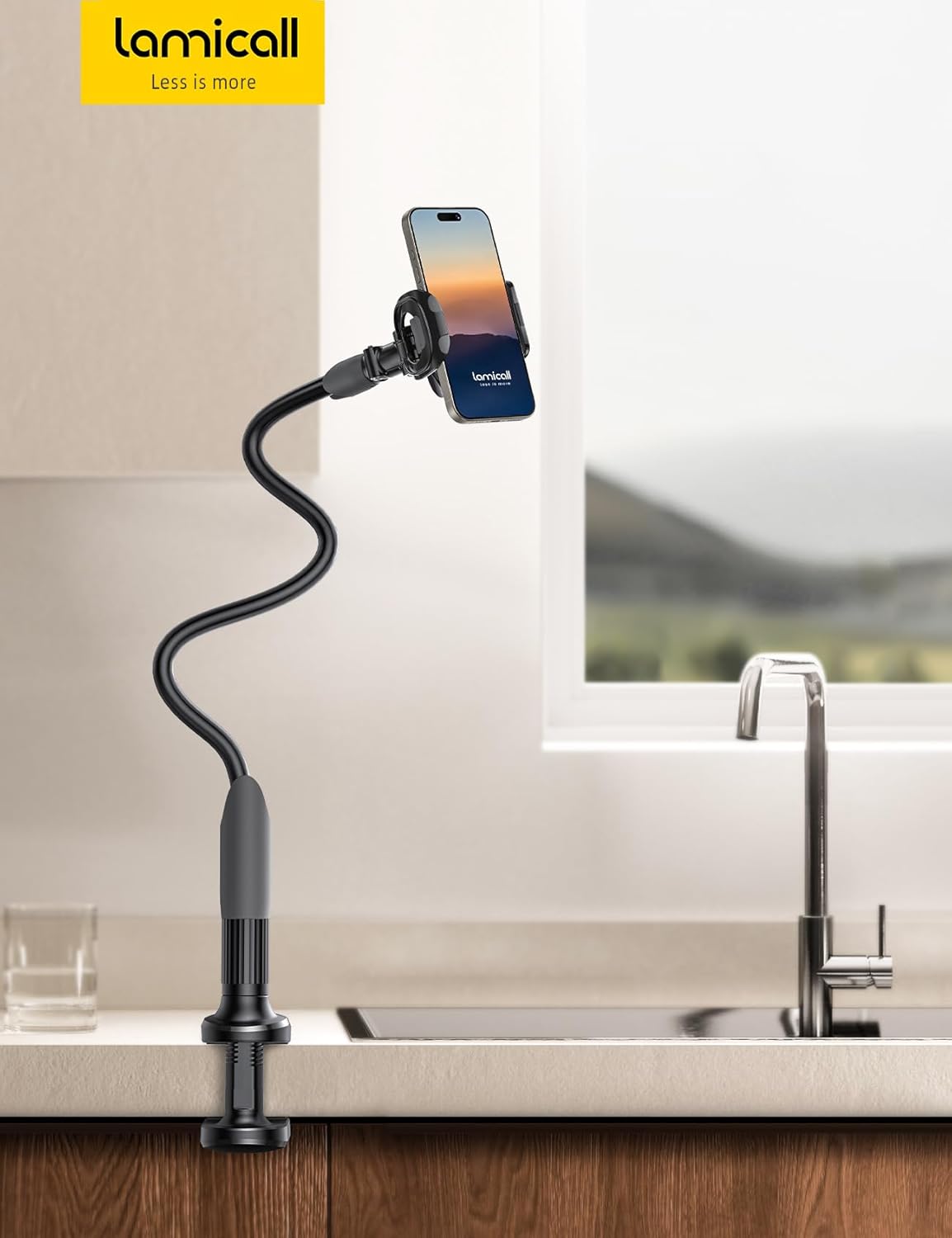 Lamicall Gooseneck Phone Holder for Bed - Cell Phone Mount Clamp Clip, Flexible Long Arm, Overhead Mount for Desk Headboard Bedside