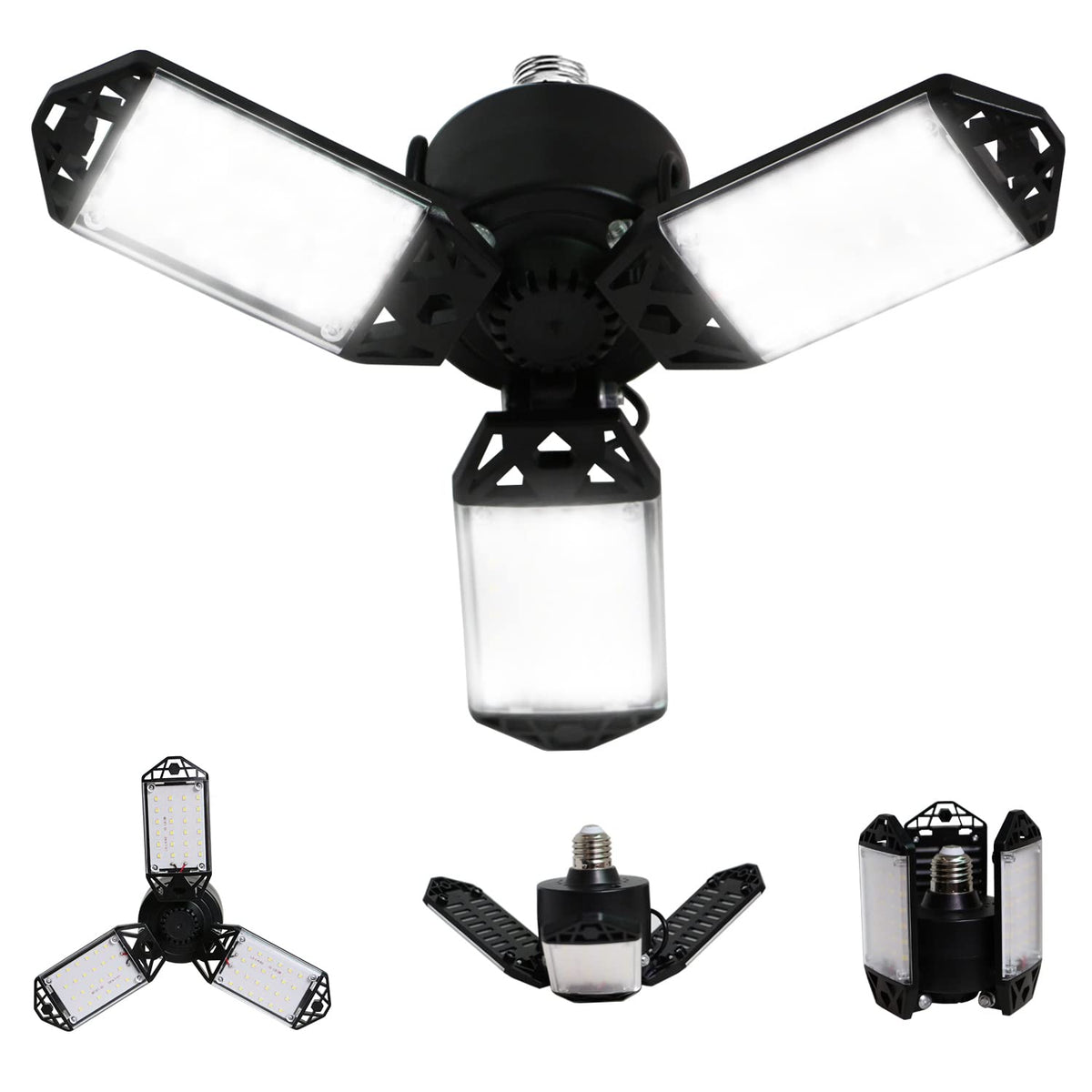 LED Garage Light, 80W 8000 Lumen Ceiling Lights with 3 Adjustable Panels, 6500K Daylight Light Bulb Fixture LED Lights for Garage, Workshop