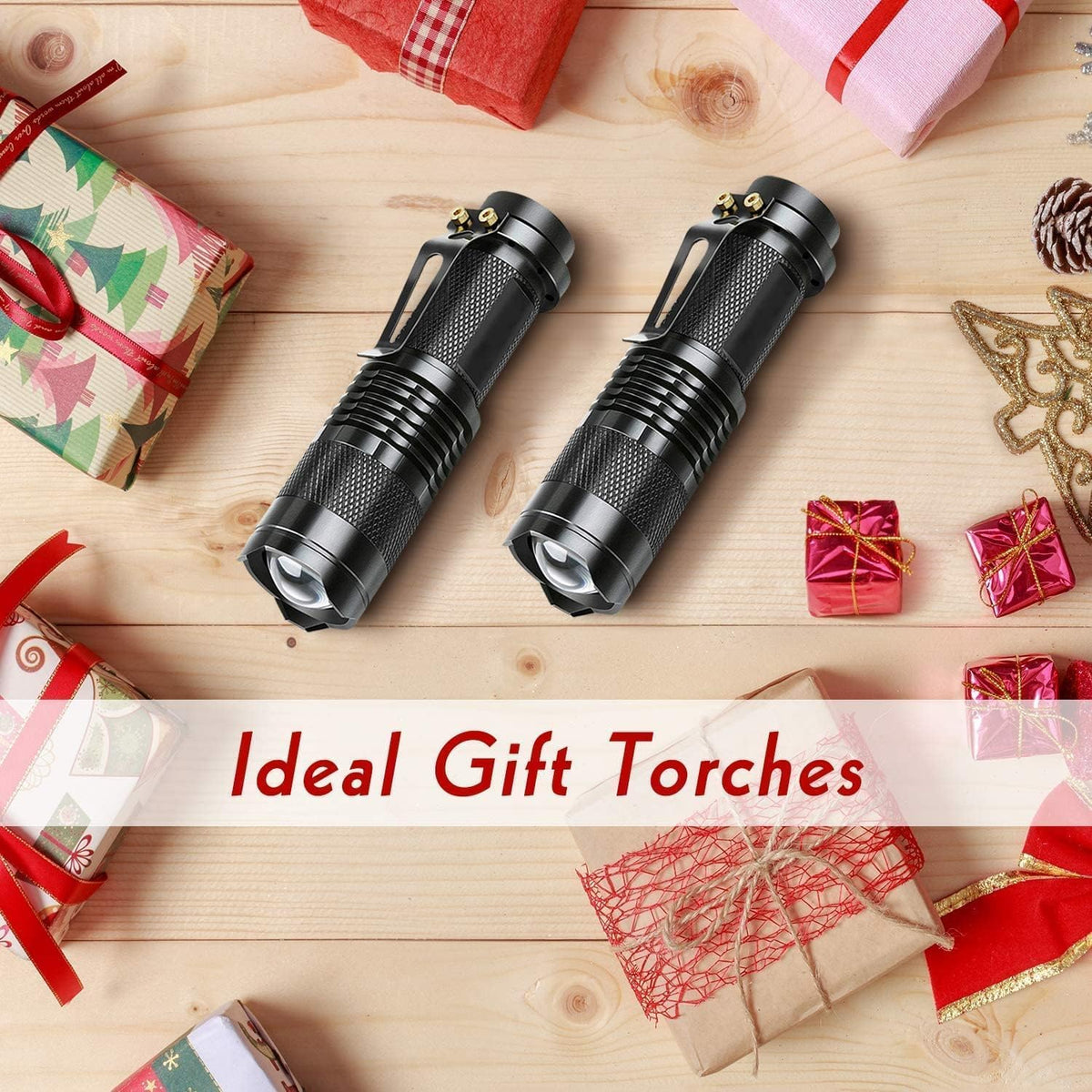 LETMY Tactical Flashlight, Super Bright LED Mini Flashlights with Belt Clip, Zoomable, 3 Modes, Waterproof, Hiking, Camping (2 Pack)