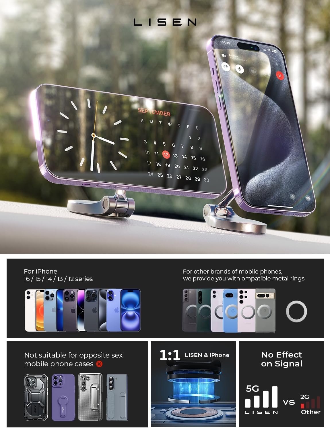 LISEN for MagSafe Car Mount for iPhone 17 PRO MAX, Extra Smal Ultra Magnetic Phone Holder for Car Dashboard, Car Phone Holder, Car Accessories