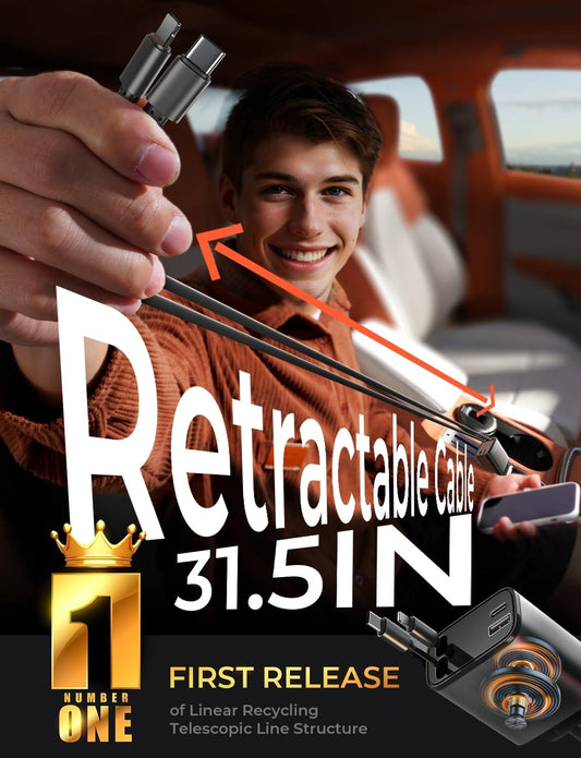 LISEN Retractable Car Charger, 69W Cars Adapter USB C Fast Charger for iPhone 17, Car Accessories for Men Women Drivers