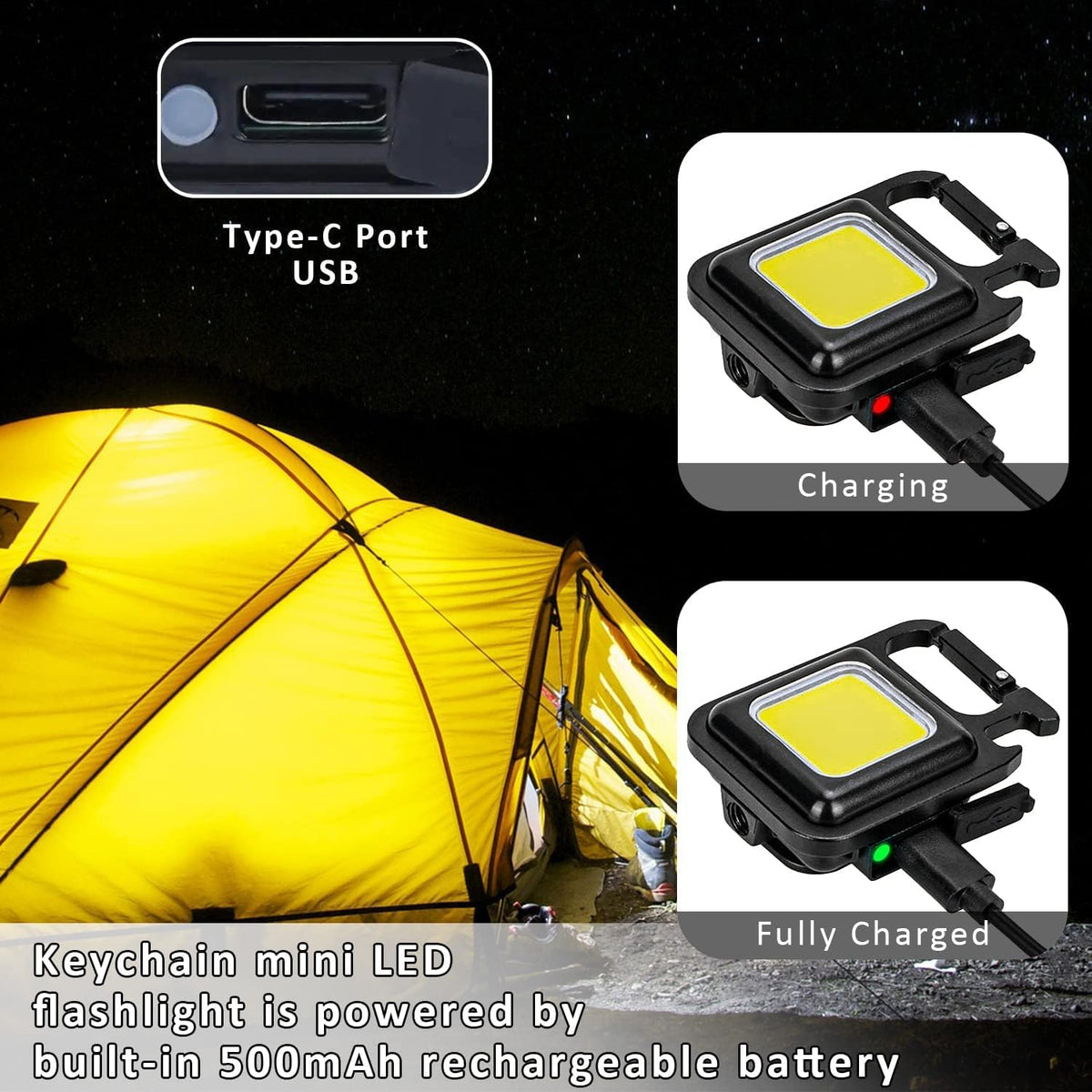 MAKDAK COB Rechargeable Keychain Flashlight 2Pack, High Lumen Super Bright LED Work Light with Magnet, Clip, Bottle Opener for Dog Walking, Car Repair