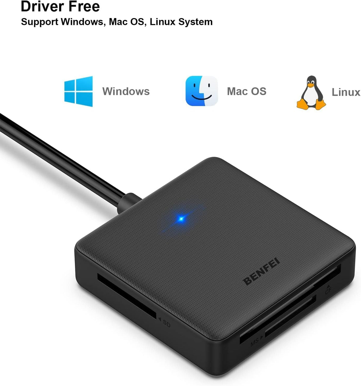 Memory Card Reader, BENFEI 4in1 USB 3.0 and USB-C to SD Micro SD MS CF Card Reader Adapter, 4 Cards Simultaneously Read and Write