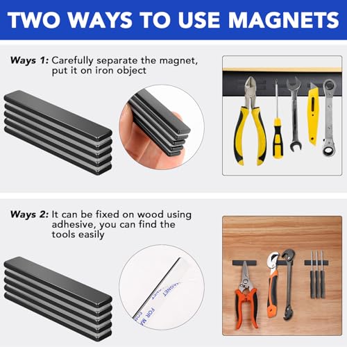 MIKEDE Neodymium Magnets, 5 Pack Black Super Strong Magnets Bar, Waterproof Heavy Duty Magnet with Adhesive Backing, Rare Earth Small Magnet Strips