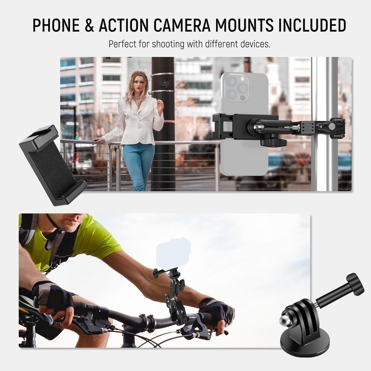 NEEWER Super Clamp with 3" Dual Ballhead Magic Arm, Cold Shoe, 1/4" Threads, Phone/Action Camera Mount Adapter