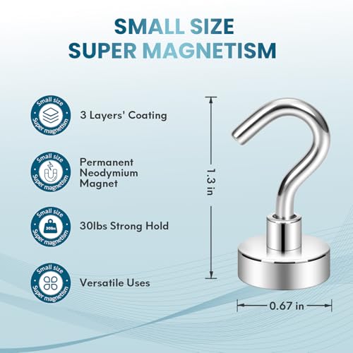Neosmuk Magnetic Hooks, Cruise Ship Essentials, 30lb+ Heavy Duty Magnetic Hooks for Cruise Cabins, Refrigerator, Grill, Hanging, and Travel