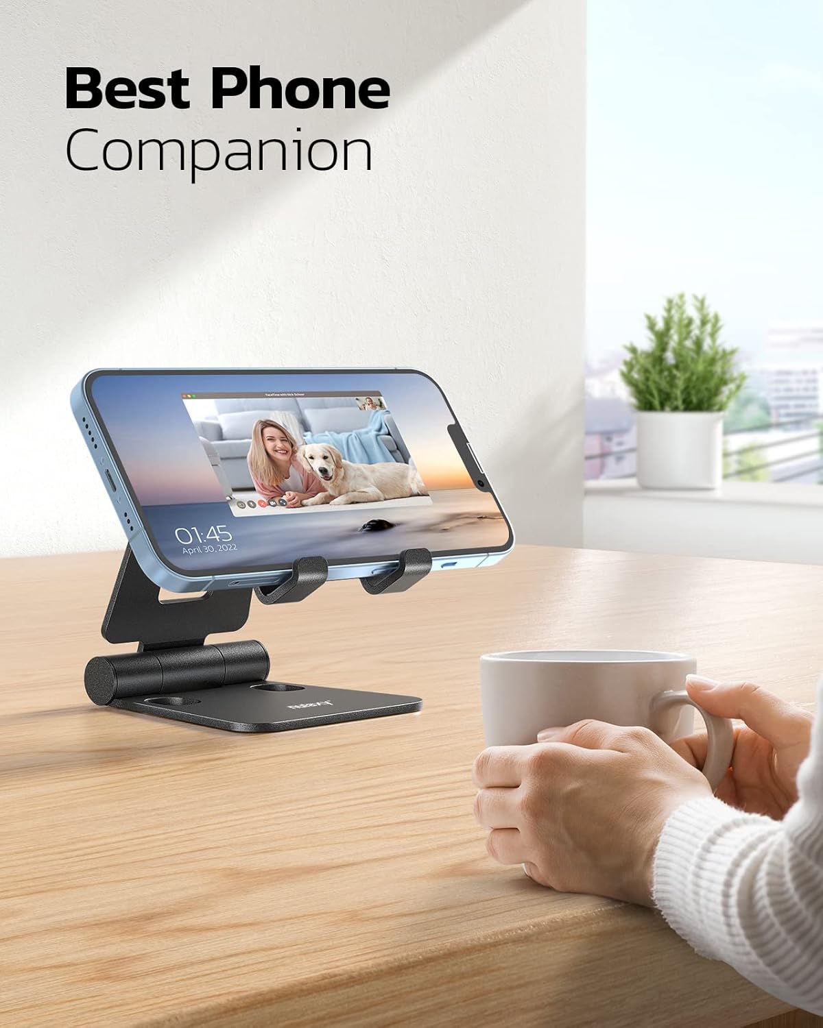 Nulaxy Dual Folding Cell Phone Stand, Fully Adjustable Foldable Desktop Phone Holder Cradle Dock