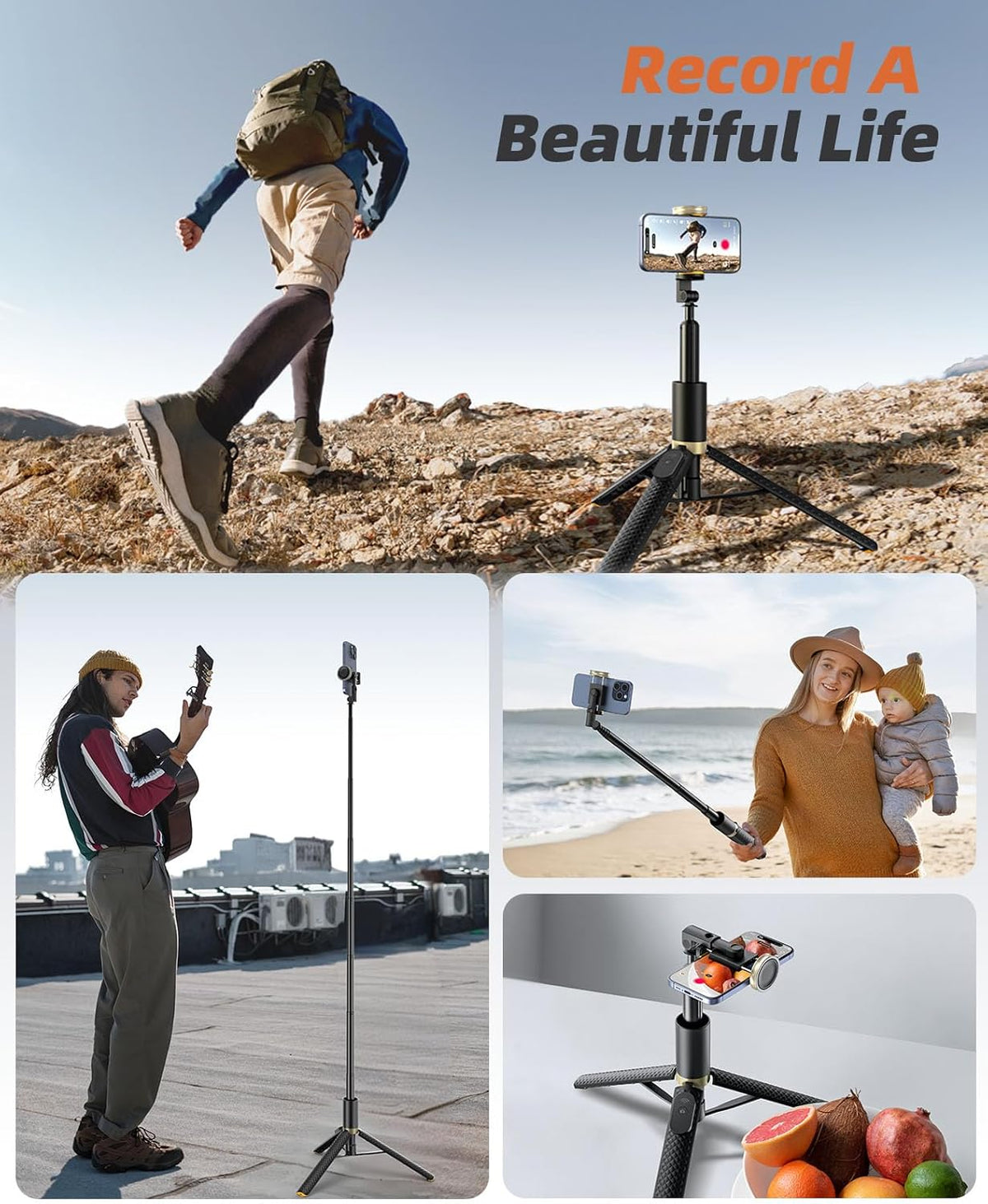 Phone Tripod & Selfie Stick with Remote, Portable, Lightweight for Video Recording Vlog, Extendable Travel Tripod Stand Compatible with iPhone Android