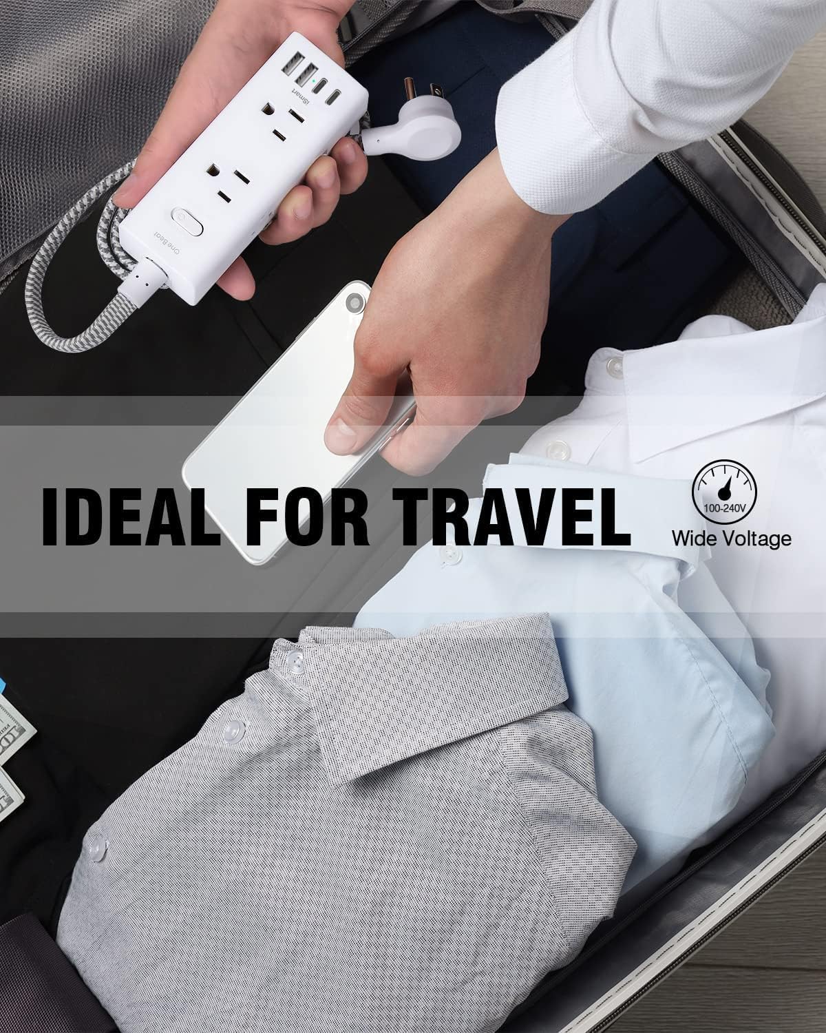 Power Strip Surge Protector - One Beat 6 Widely Outlets with 4 USB Ports (2 USB C), 5 Ft Extension Cord Flat Plug