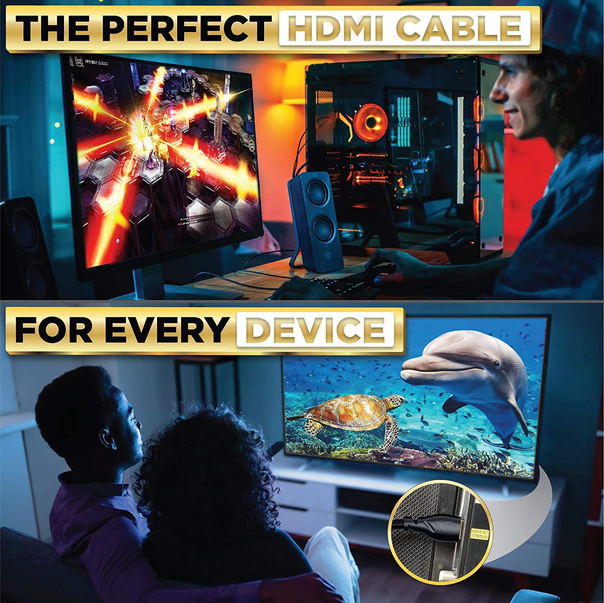 PowerBear 4K HDMI Cable 10 ft - High Speed Hdmi Cables, Braided Nylon & Gold Connectors, 4K @ 60Hz, Ultra HD, 2K, 1080P, ARC & CL3 Rated - for Laptop