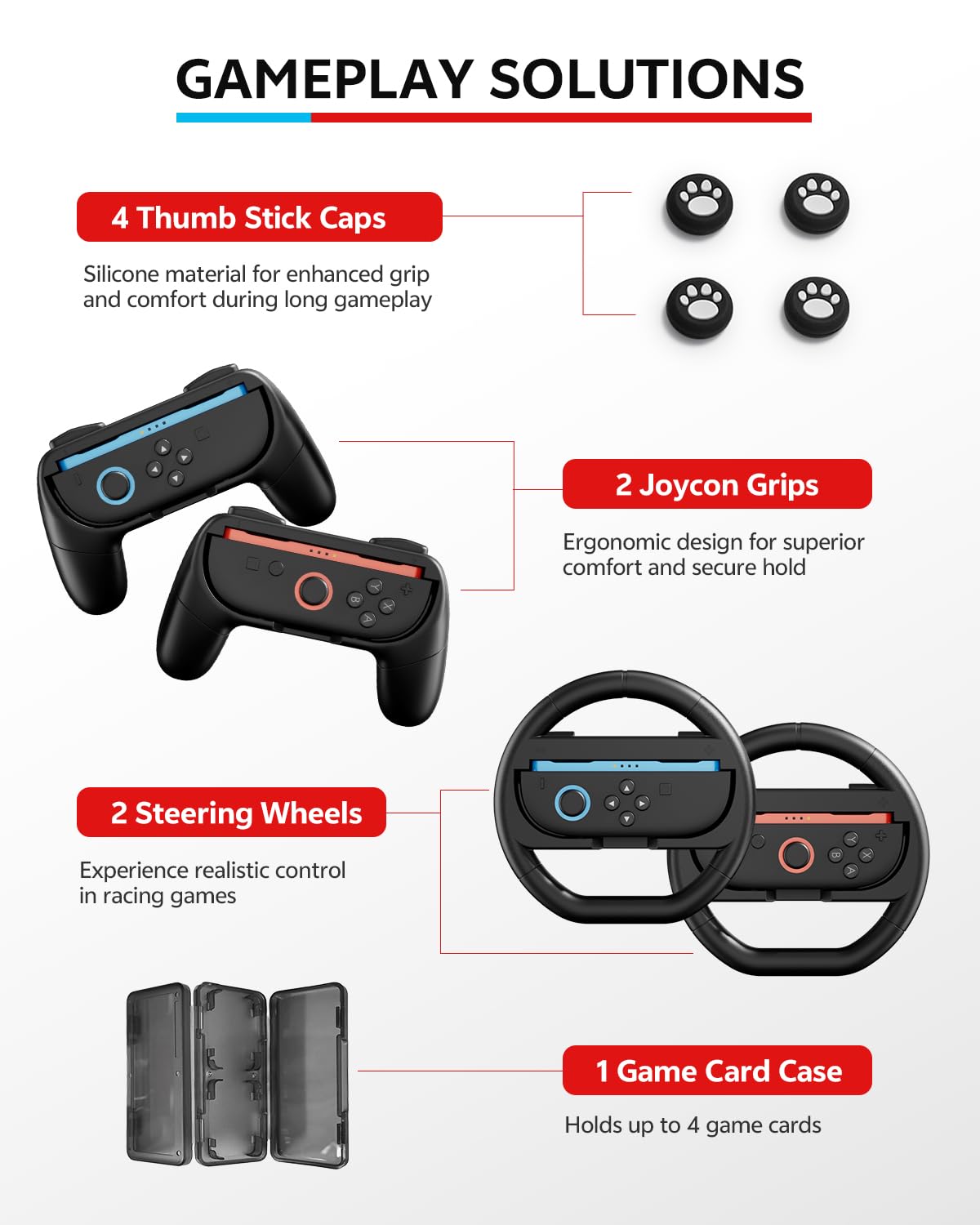 Pro Controllers Accessories Bundle for Nintendo Switch 2 18-in-1, Carrying Case, Screen Protector, Thumb Grip for Joycon