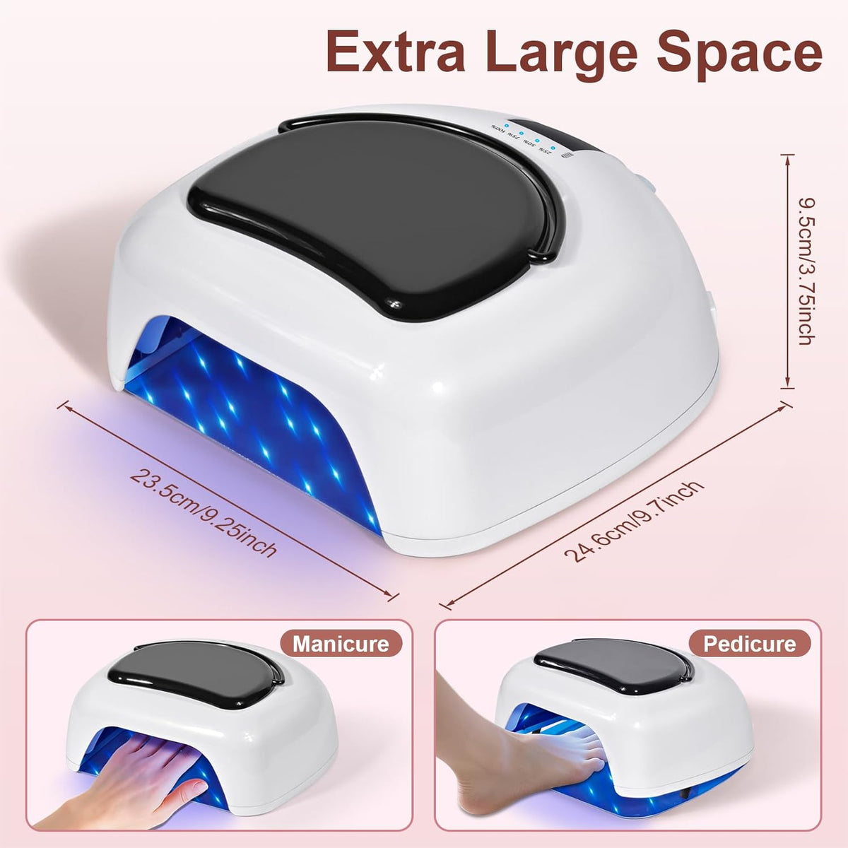 Professional Rechargeable 96W UV LED Nail Lamp, Cordless Nail Dryer with 4 Timer Settings, Portable Design & Auto Sensor (White+Black)