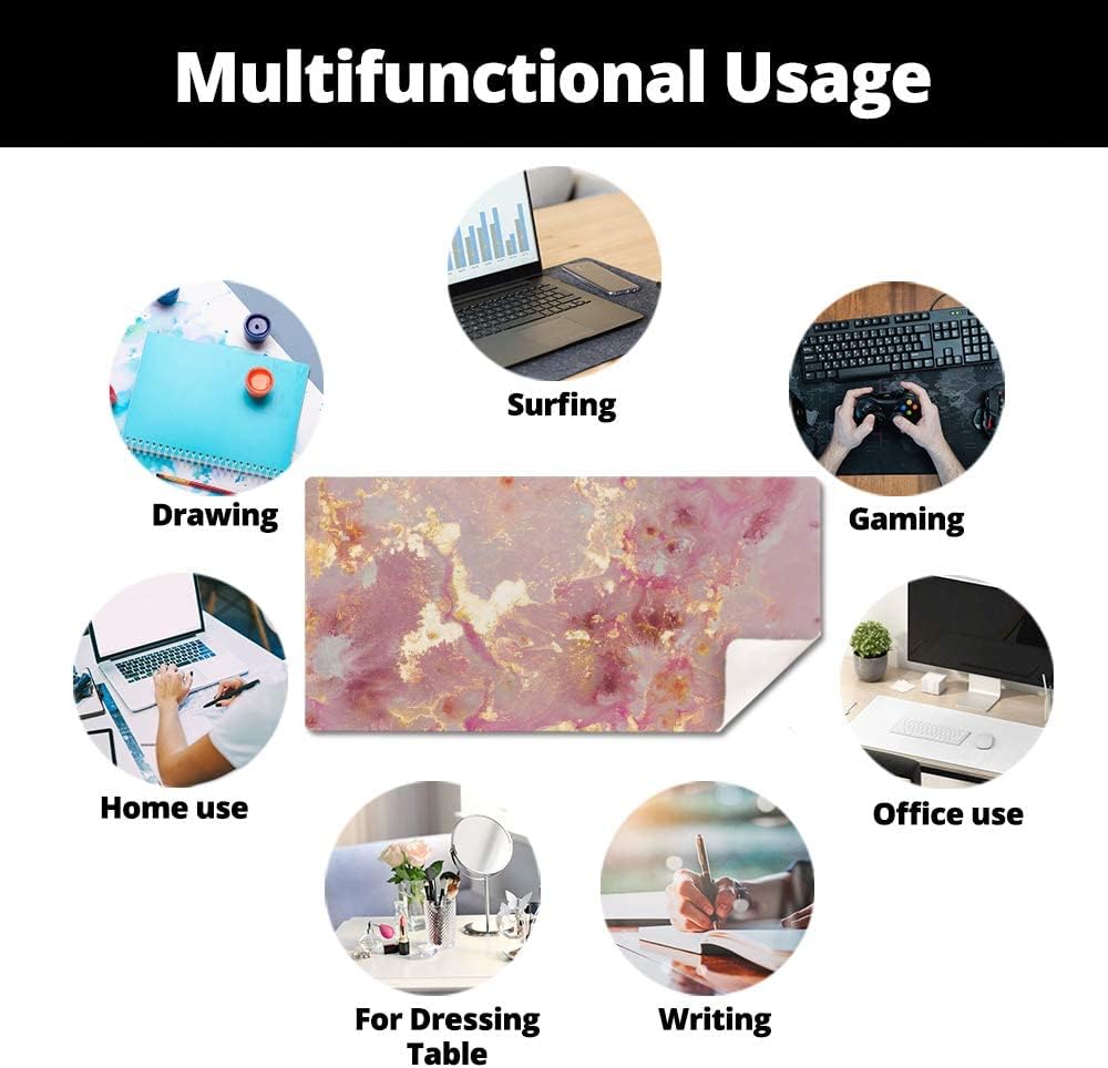QIYI Large Mouse Pad, Cute Pink Desk Mat for Desktop, Women Girls PU Leather Desk Pad Waterproof Gaming Mousepad