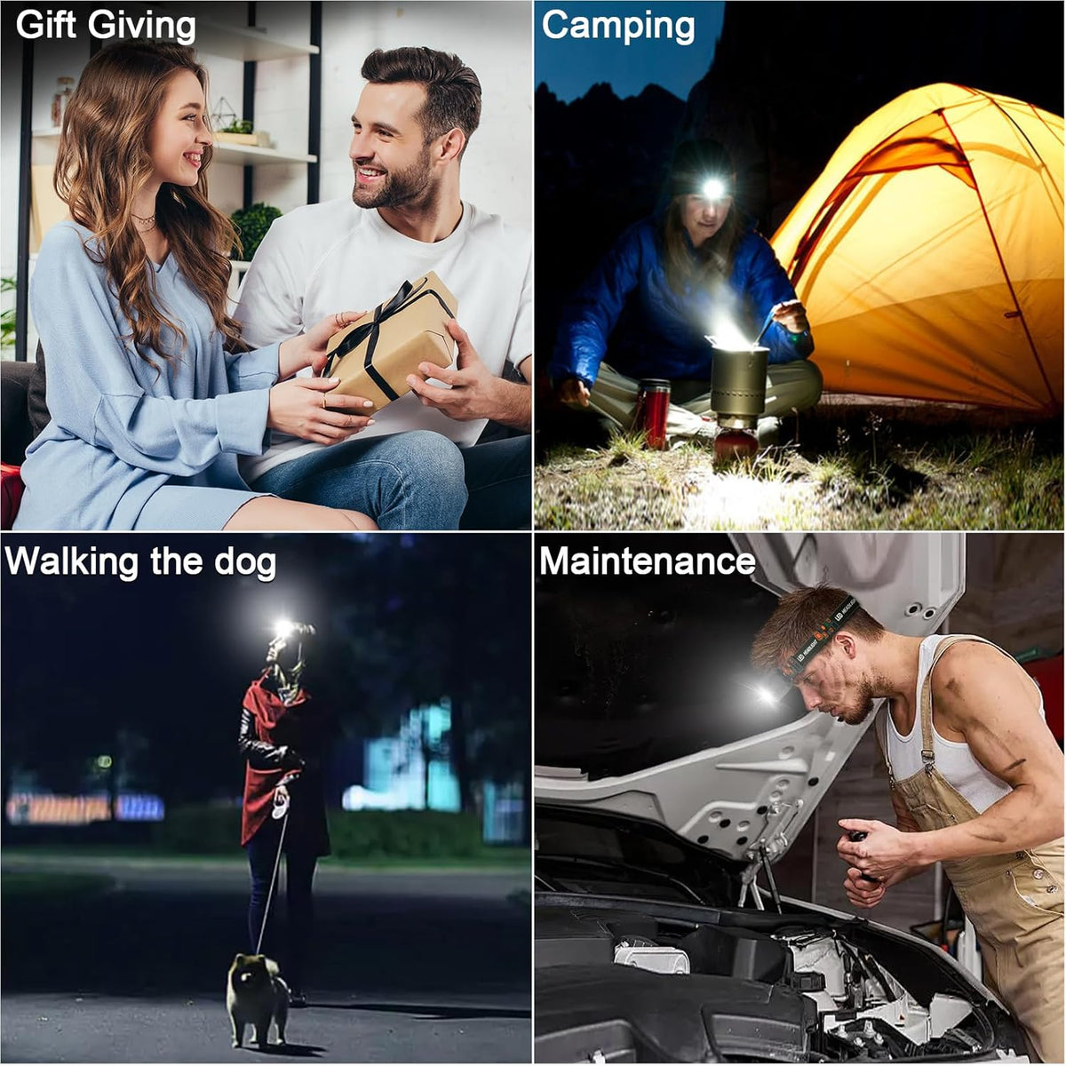Rechargeable Headlamp Flashlight 2-Pack, 8 LED 2500 Lumen Ultra-Light Bright Headlight, Waterproof Lightweight Head Lamp for Adult Kid
