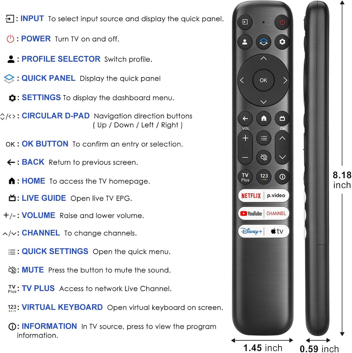 Replacement Only for TCL Google TV Remote Control, RC813